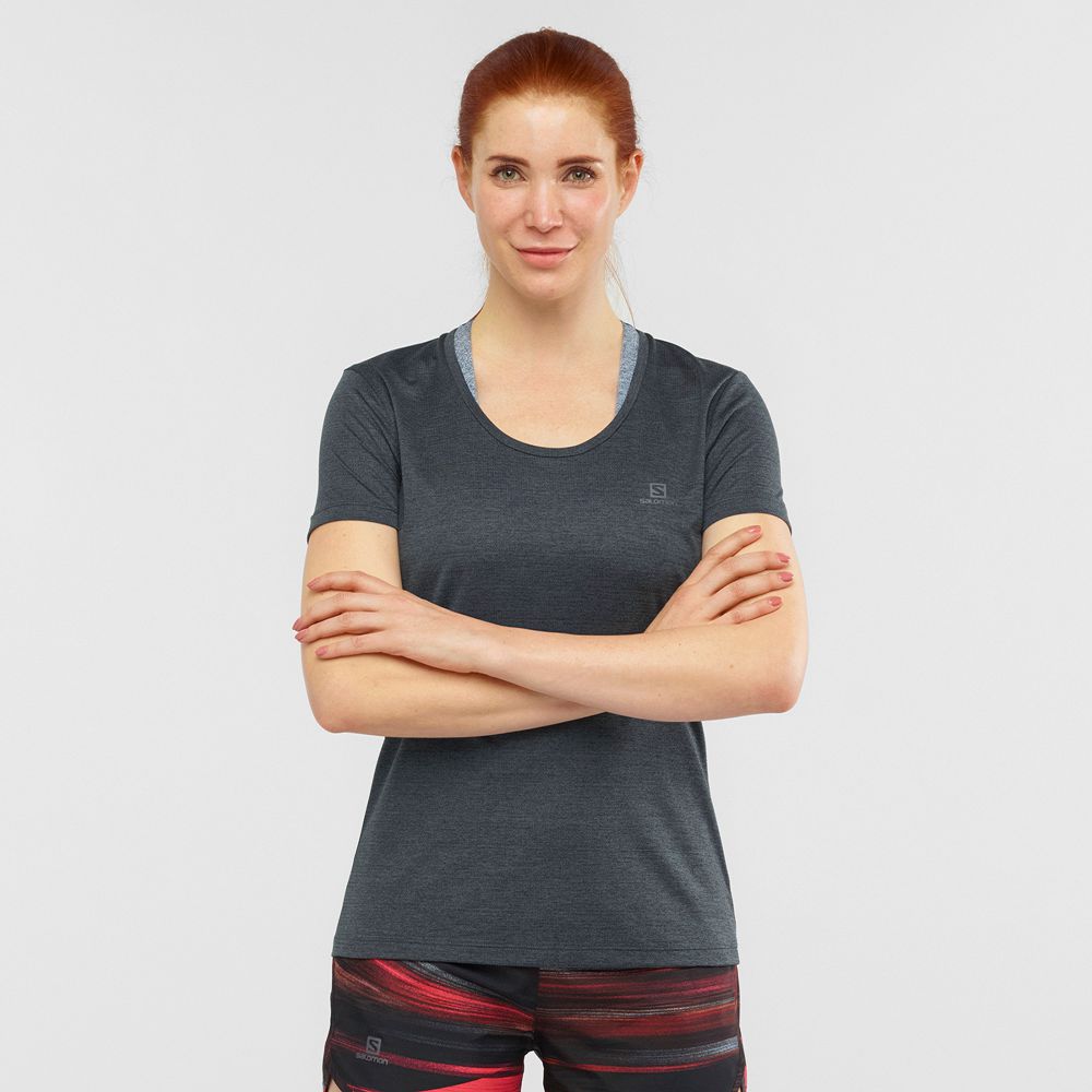 Salomon Singapore Womens T-shirts - AGILE Black | 62753-QWZU